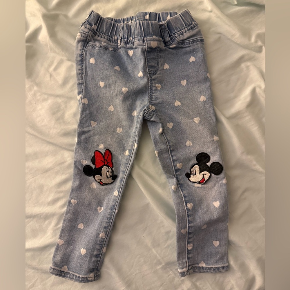 Baby GAP Disney Mickey Minnie Mouse Embroidered Jeggings light wash girls Size 3